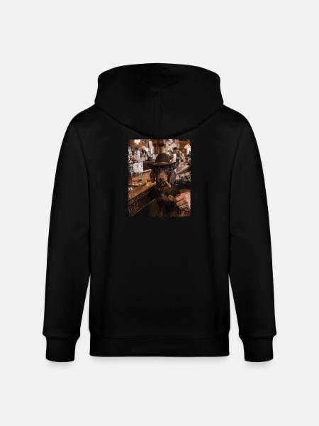 Cowboy Dog Cigar Bar Dachshund - Stanley/Stella CULTIVATOR Unisex Organic Hooded Jacket - black