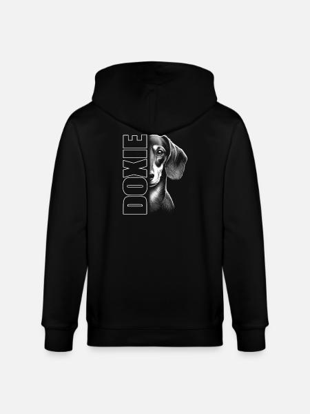 Dachshund portrait with lettering - Stanley/Stella CULTIVATOR  Unisex Organic Hooded Jacket - black