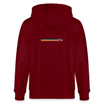 Retro Fahrrad Stripe Palette - Stanley/Stella Unisex Bio-Kapuzenjacke CULTIVATOR  - Burgunderrot - Hinten - Anna (173cm)