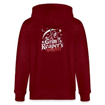 Düsterer Erntesensenmann - Stanley/Stella Unisex Bio-Kapuzenjacke CULTIVATOR  - Burgunderrot - Hinten - Anna (173cm)