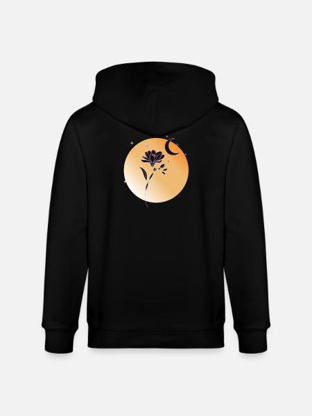 Freesia with Moon Line Art Illustration - Stanley/Stella CULTIVATOR Unisex Organic Hooded Jacket - black