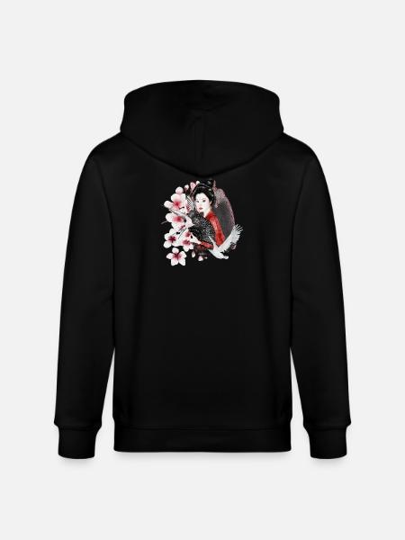 Geisha Sakura Japanese Motif - Stanley/Stella CULTIVATOR Unisex Organic Hooded Jacket - black