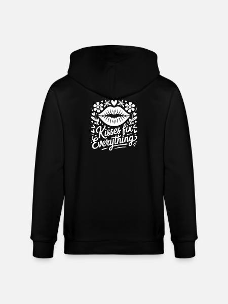 Kussmotiv mit Blumenrahmen - Stanley/Stella Unisex Bio-Kapuzenjacke CULTIVATOR  - Schwarz