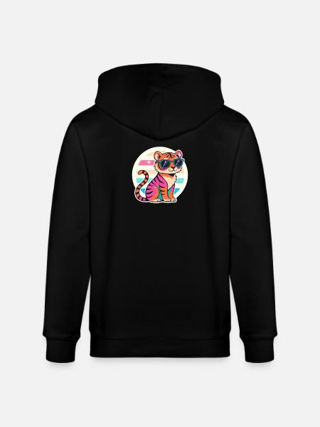 Neon Tiger with Retro Glasses - Stanley/Stella CULTIVATOR  Unisex Organic Hooded Jacket - black