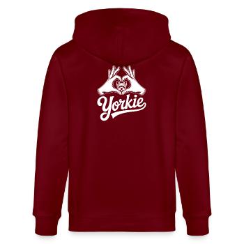 Yorkie Herz Hände - Stanley/Stella Unisex Bio-Kapuzenjacke CULTIVATOR  - Burgunderrot - Hinten - Anna (173cm)