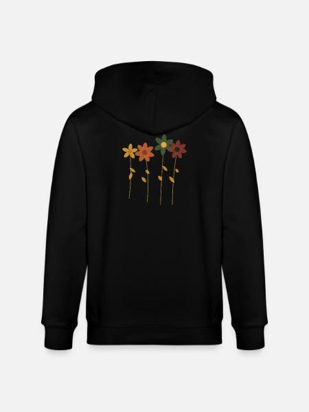 Retro Flowers in Row - Stanley/Stella CULTIVATOR Unisex Organic Hooded Jacket - black