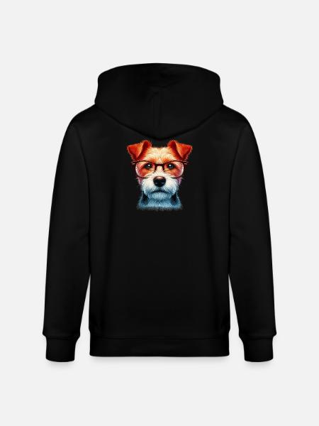 Dog with Glasses - Stanley/Stella CULTIVATOR Unisex Organic Hooded Jacket - black