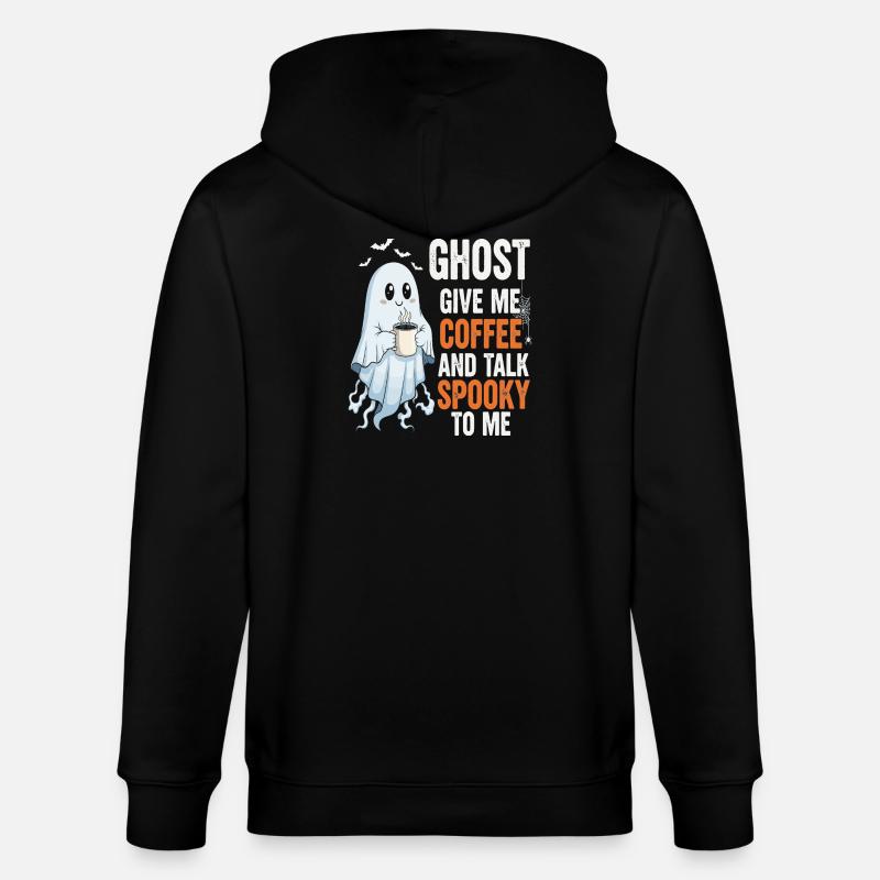 Gruseliger Geist mit Kaffeeillustration - Stanley/Stella Unisex Bio-Kapuzenjacke CULTIVATOR  - Schwarz