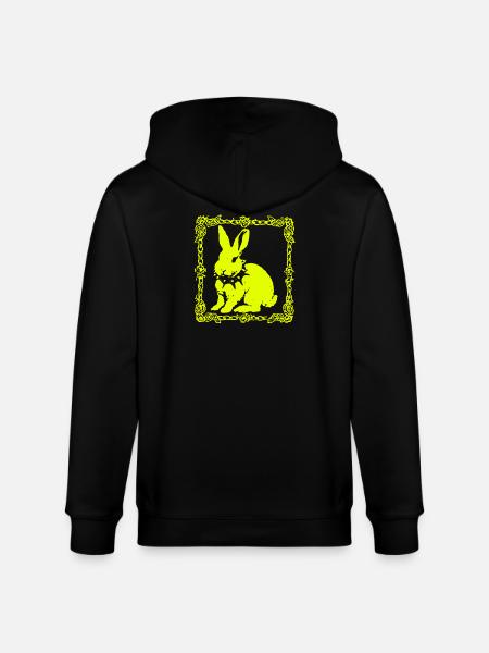 Neon yellow bunny in baroque frame - Stanley/Stella CULTIVATOR Unisex Organic Hooded Jacket - black