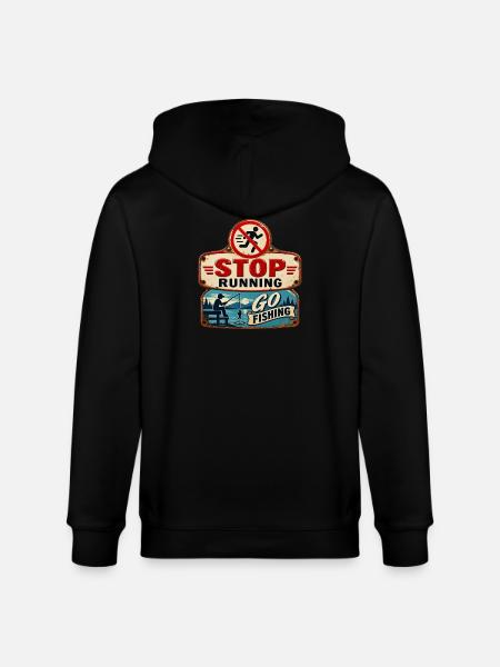 Stop Running – Go fishing. - Stanley/Stella Unisex Bio-Kapuzenjacke CULTIVATOR - Schwarz