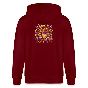 Lebhaftes, farbenfrohes Kunstwerk mit Bienen - Stanley/Stella Unisex Bio-Kapuzenjacke CULTIVATOR  - Burgunderrot - Hinten - Anna (173cm)