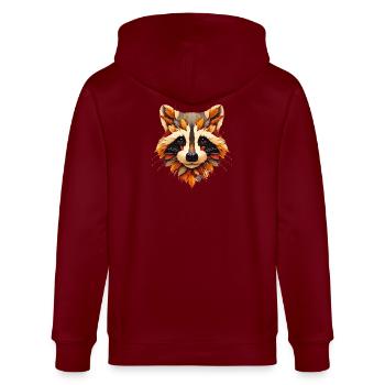 Waschbär, gestaltet aus verschiedenen Blättern - Stanley/Stella Unisex Bio-Kapuzenjacke CULTIVATOR  - Burgunderrot - Hinten - Anna (173cm)