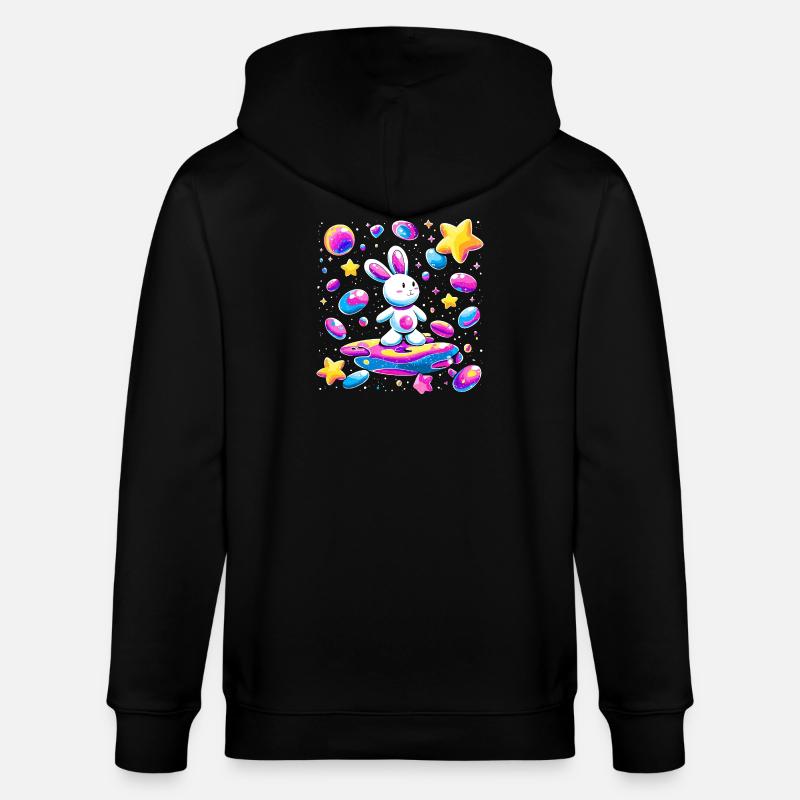 Galactic Rabbit on Surfboard - Stanley/Stella CULTIVATOR Unisex Organic Hooded Jacket - black