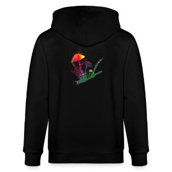 bunte Komposition Waldpilze,Gräser und Ast - Stanley/Stella Unisex Bio-Kapuzenjacke CULTIVATOR  - Schwarz - Hinten - Anna (173cm)