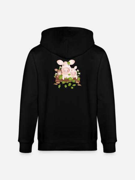 drie geluksvarkens met klavertjesvier - Stanley/Stella Uniseks bio-ziphoodie CULTIVATOR  - zwart