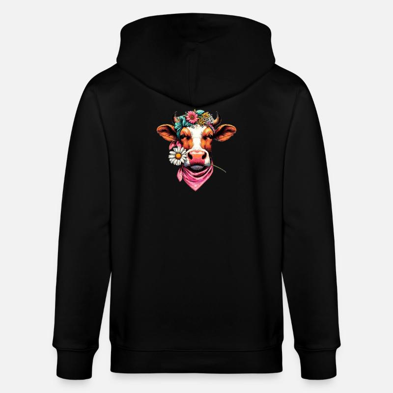 Vache avec des fleurs - Veste à capuche bio CULTIVATOR Stanley/Stella Unisexe - noir