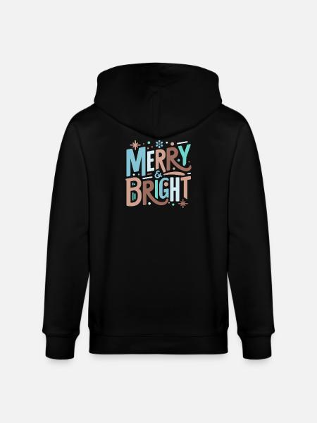 Merry & Bright Festive Typography - Stanley/Stella CULTIVATOR Unisex Organic Hooded Jacket - black
