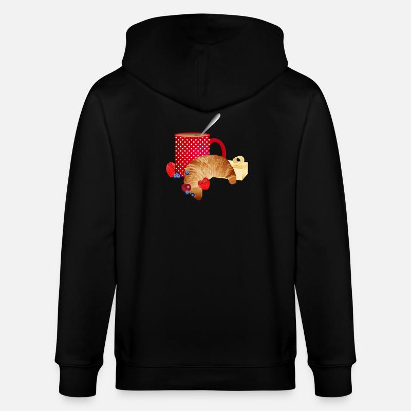 Frühstücks Stillleben mit Croissant,Kaffee, Beeren - Stanley/Stella Unisex Bio-Kapuzenjacke CULTIVATOR  - Schwarz