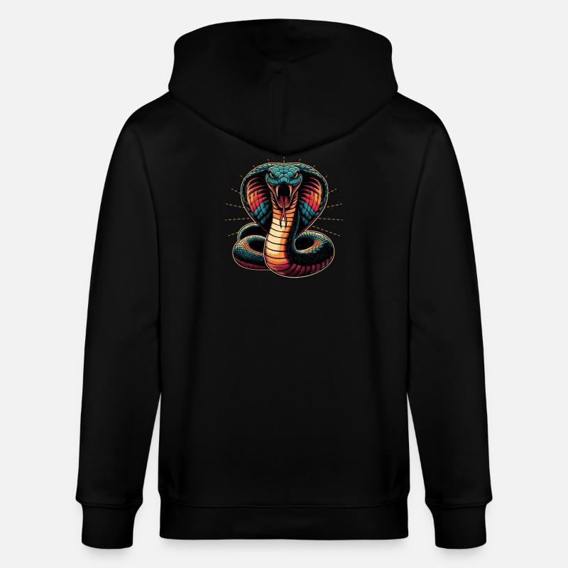 dynamisches und farbenfrohes Cobra-Schlangen Motiv - Stanley/Stella Unisex Bio-Kapuzenjacke CULTIVATOR  - Schwarz