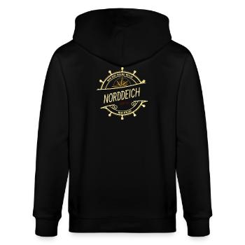 Mein Herz schlägt Wellen - Norddeich - Stanley/Stella Unisex Bio-Kapuzenjacke CULTIVATOR  - Schwarz - Hinten - Anna (173cm)