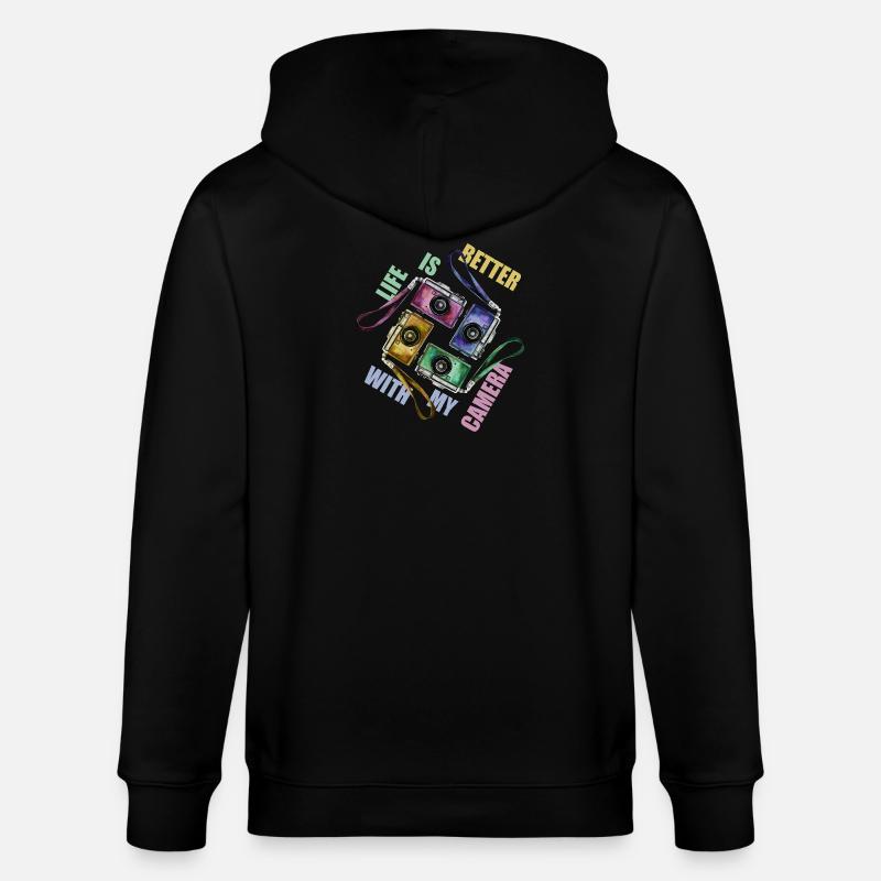 Life is better with my camera - Stanley/Stella Unisex Bio-Kapuzenjacke CULTIVATOR  - Schwarz