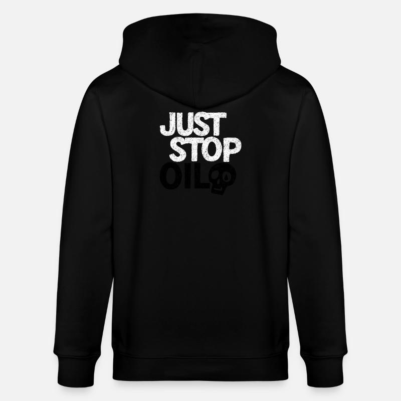 Bold 'Just Stop' Protest Graphic - Stanley/Stella CULTIVATOR Unisex Organic Hooded Jacket - black