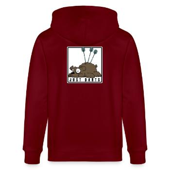 Lustiges Darts Comic Motiv. JUST DARTS - Stanley/Stella Unisex Bio-Kapuzenjacke CULTIVATOR  - Burgunderrot - Hinten - Anna (173cm)