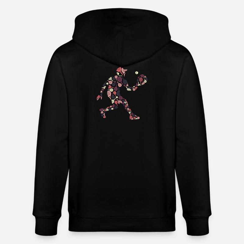 Retro Padel Player with Rackets Pattern - Stanley/Stella CULTIVATOR  Unisex Organic Hooded Jacket - black