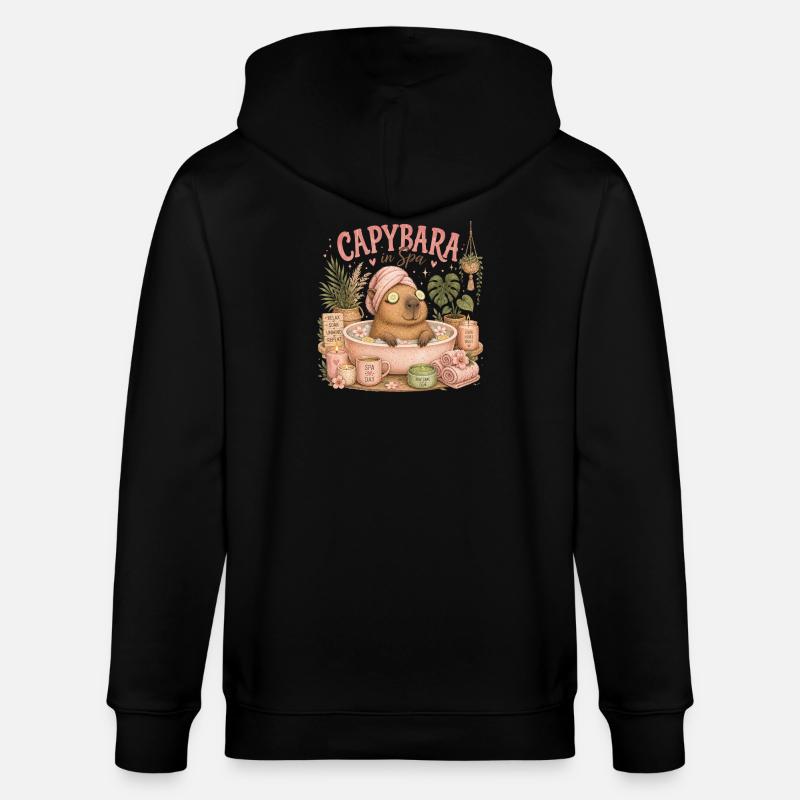 Capybara Spa Getaway - Stanley/Stella CULTIVATOR  Unisex Organic Hooded Jacket - black