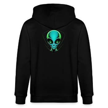 Grüner Alien Kopf – Außerirdische UFO Weltall - Stanley/Stella Unisex Bio-Kapuzenjacke CULTIVATOR  - Schwarz - Hinten - Anna (173cm)