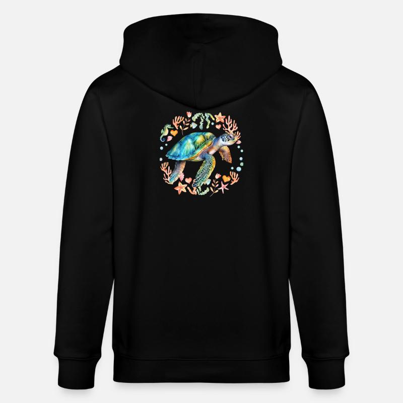 Tortue entourée de créatures marines - Veste à capuche bio CULTIVATOR Stanley/Stella Unisexe - noir