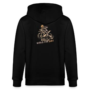 Logo motocyklisty motocrossowego - symbol motocykla i terenu - Ekologiczna rozpinana bluza z kapturem typu unisex Stanley/Stella CULTIVATOR  - czarny - Tył - Anna (173cm)