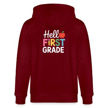Hello First Grade Back To School - Stanley/Stella Unisex Bio-Kapuzenjacke CULTIVATOR  - Burgunderrot - Hinten - Anna (173cm)