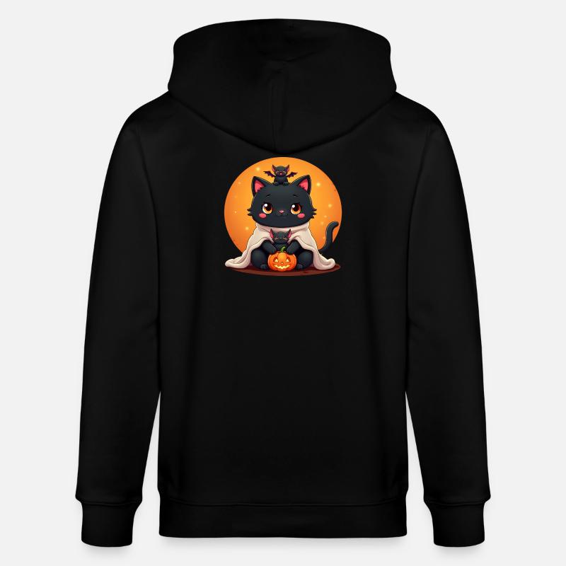 Chat d’Halloween avec citrouille d’Halloween - Veste à capuche bio CULTIVATOR Stanley/Stella Unisexe - noir