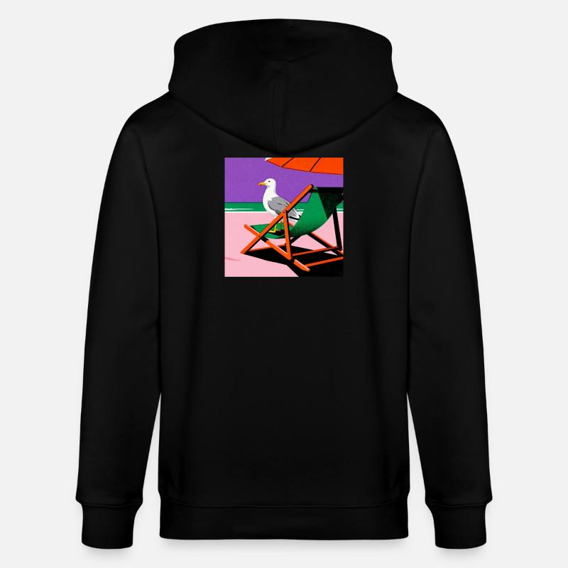 Bunter Strandstuhl und Möwe - Stanley/Stella Unisex Bio-Kapuzenjacke CULTIVATOR  - Schwarz