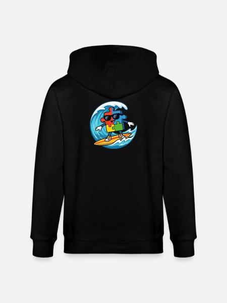 Cooles Surf-Puzzle-Maskottchen Sommerstrandkunst - Stanley/Stella Unisex Bio-Kapuzenjacke CULTIVATOR  - Schwarz