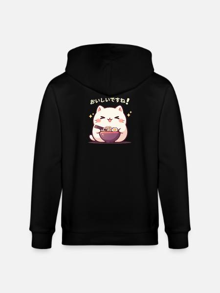 Cat eating Ramen - Stanley/Stella CULTIVATOR Unisex Organic Hooded Jacket - black