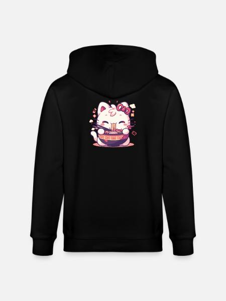 Cat eating Ramen - Stanley/Stella CULTIVATOR  Unisex Organic Hooded Jacket - black