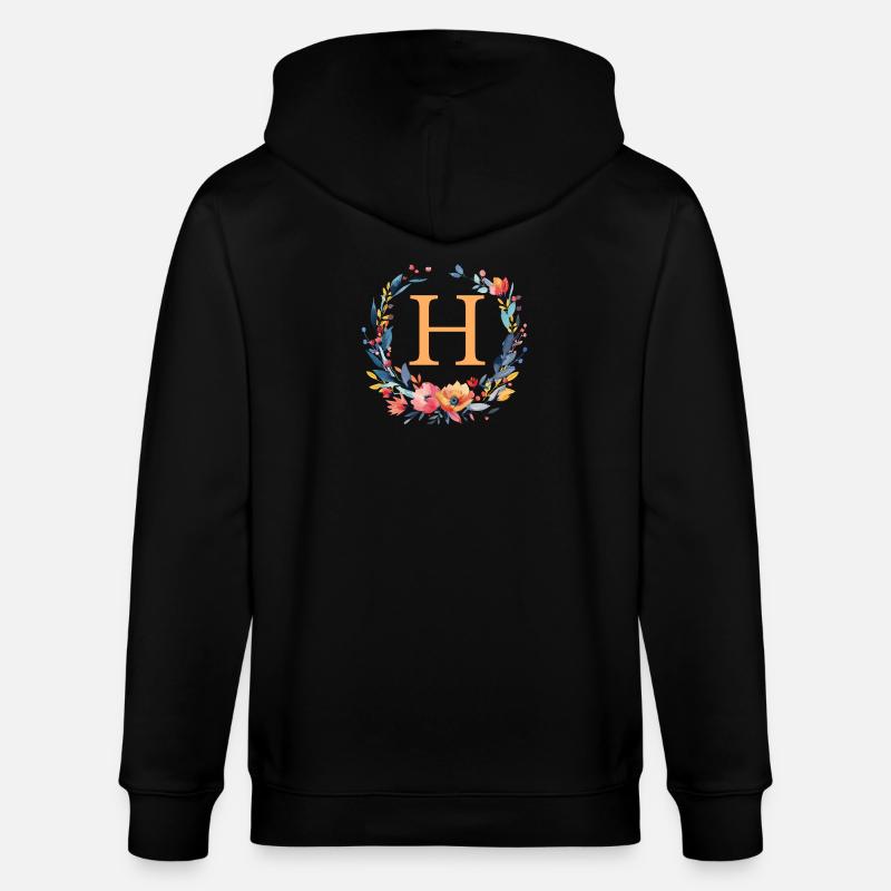 H Monogramme, Couronne de fleurs, Personnalisable - Veste à capuche bio CULTIVATOR Stanley/Stella Unisexe - noir