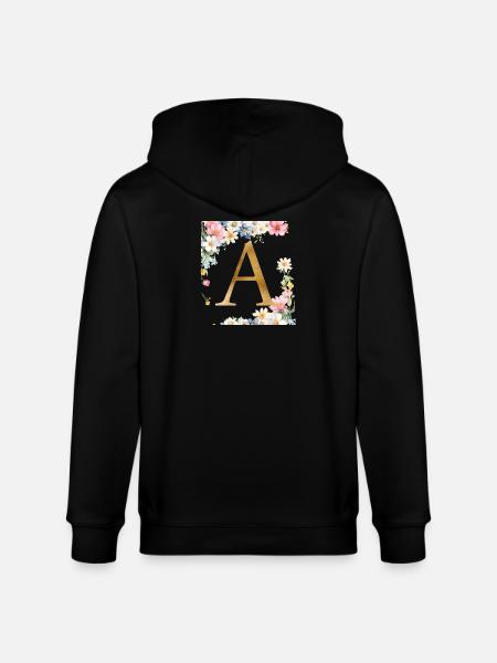 A Monogram, Floral, Personalizable - Stanley/Stella CULTIVATOR  Unisex Organic Hooded Jacket - black