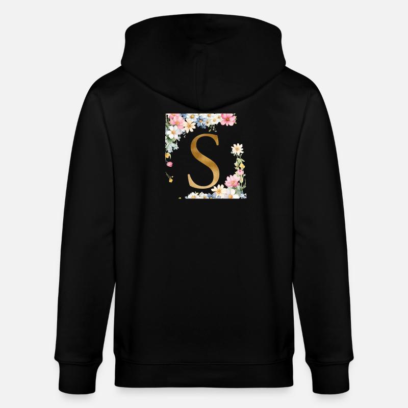 S Monogram, Floral, Personalizable - Stanley/Stella CULTIVATOR  Unisex Organic Hooded Jacket - black
