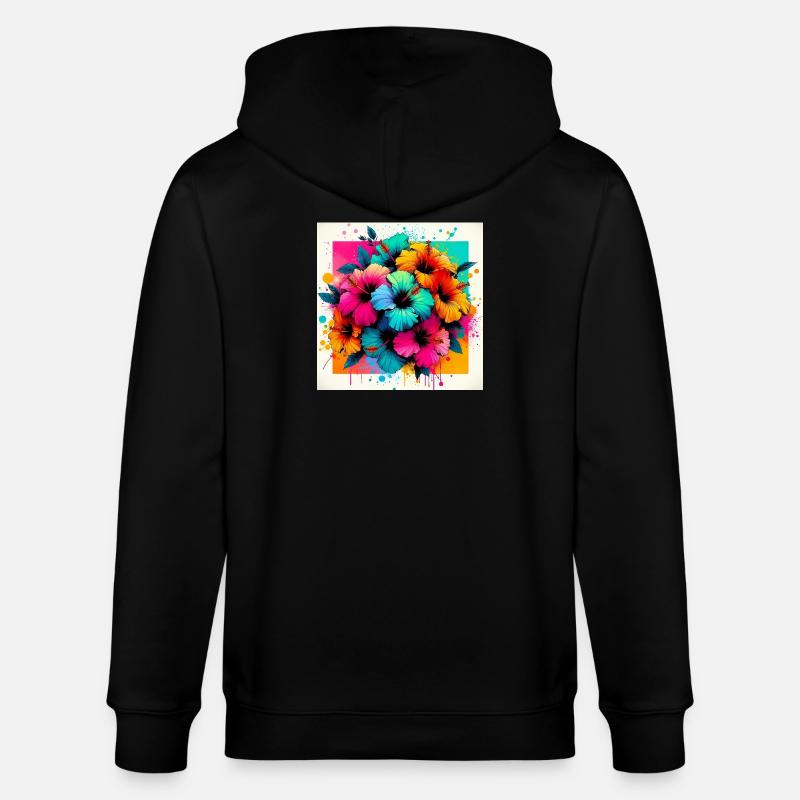 Fleurs d’hibiscus - Veste à capuche bio CULTIVATOR Stanley/Stella Unisexe - noir