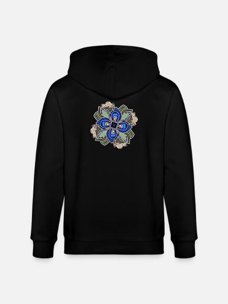 Teal Extravagant Mandala Flower - Stanley/Stella CULTIVATOR Unisex Organic Hooded Jacket - black