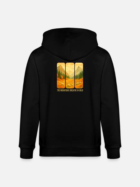 Mountains breathing gold - Stanley/Stella CULTIVATOR  Unisex Organic Hooded Jacket - black