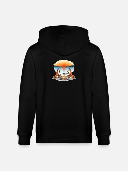 Fox Campfire at Sunset by Lake - Stanley/Stella CULTIVATOR  Unisex Organic Hooded Jacket - black