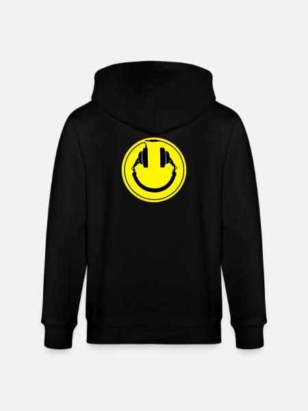 Headphones smiley wire plug - Stanley/Stella CULTIVATOR Unisex Organic Hooded Jacket - black