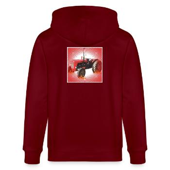 Red Tractor with Radiant Pattern - Stanley/Stella CULTIVATOR  Unisex Organic Hooded Jacket - burgundy - Back - Anna (173cm)
