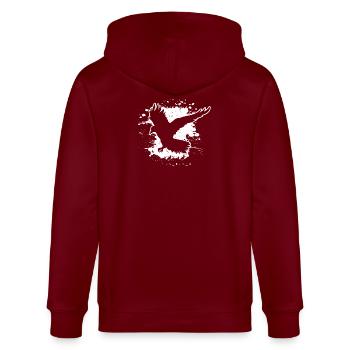 Rabe Krähe Vogel Yoga Wikinger Odins Huginn Muninn - Stanley/Stella Unisex Bio-Kapuzenjacke CULTIVATOR  - Burgunderrot - Hinten - Anna (173cm)