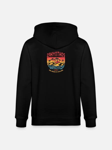 Zakynthos Greece Design with Palm Trees - Stanley/Stella CULTIVATOR Unisex Organic Hooded Jacket - black