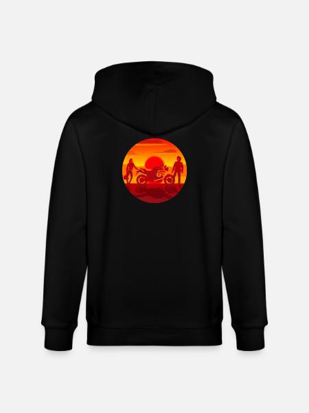 Couple and Motorcycle at sunset - Stanley/Stella CULTIVATOR  Unisex Organic Hooded Jacket - black